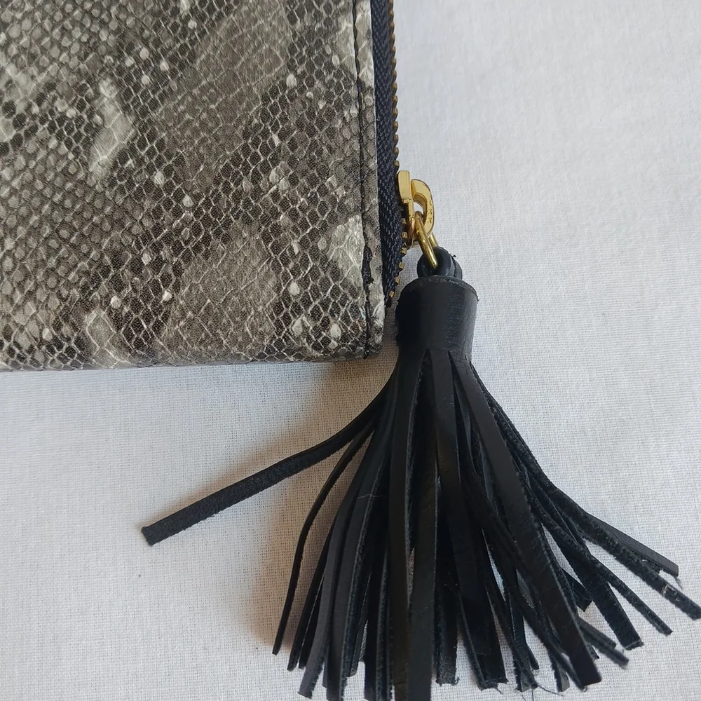 Fossil Zip Around Wallet Faux Leather Python Taupe Gray